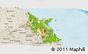 Physical Panoramic Map of Cairns, shaded relief outside