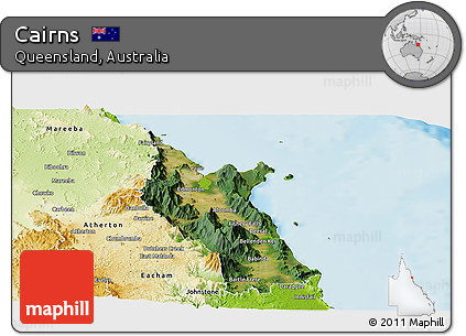 Satellite Panoramic Map of Cairns, physical outside