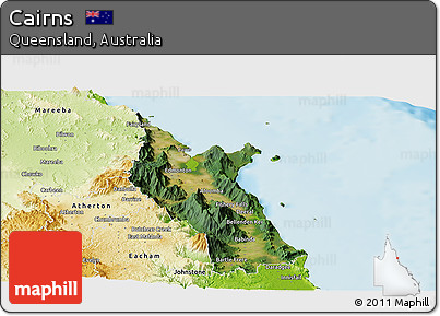 Satellite Panoramic Map of Cairns, physical outside