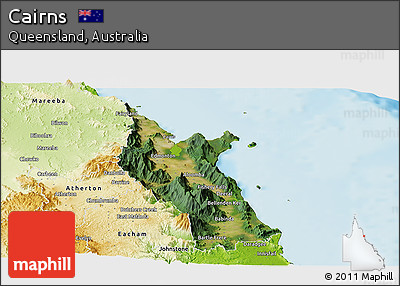 Satellite Panoramic Map of Cairns, physical outside