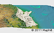 Shaded Relief Panoramic Map of Cairns, satellite outside