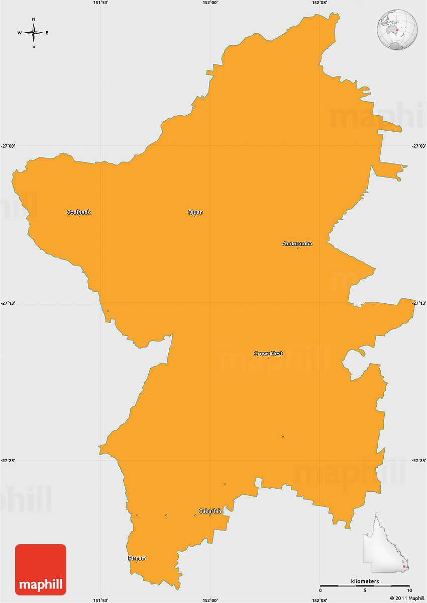 Political Simple Map of Crow's Nest, single color outside