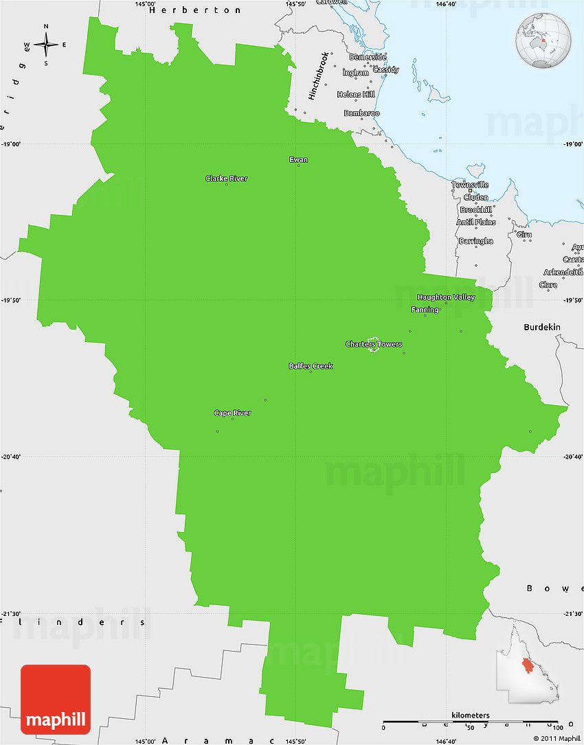 Political Simple Map of Dalrymple, single color outside, borders and labels