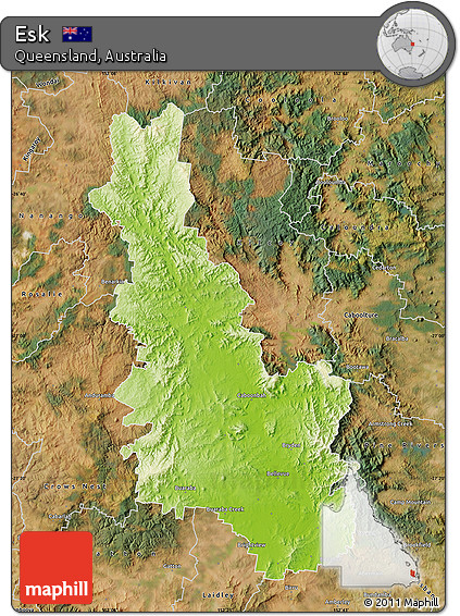 Physical Map of Esk, satellite outside
