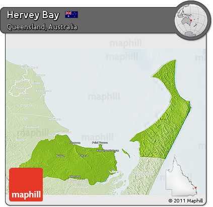 Physical 3D Map of Hervey Bay, lighten