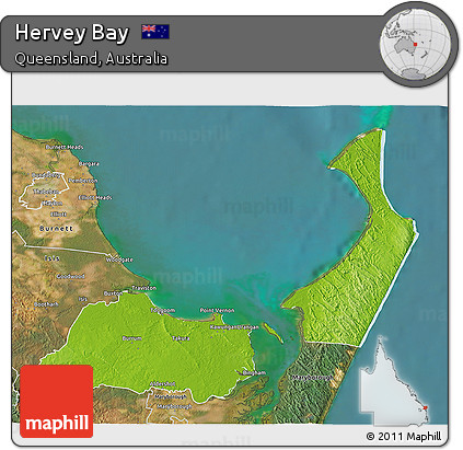 Physical 3D Map of Hervey Bay, satellite outside