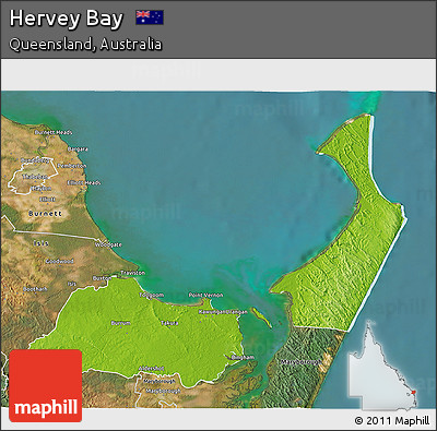 Physical 3D Map of Hervey Bay, satellite outside