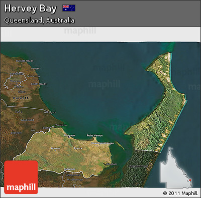 Satellite 3D Map of Hervey Bay, darken