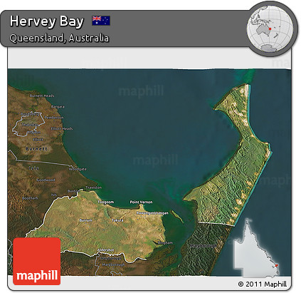 Satellite 3D Map of Hervey Bay, darken