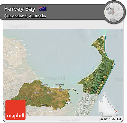 Satellite 3D Map of Hervey Bay, lighten