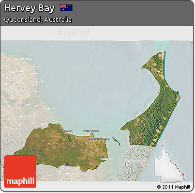 Satellite 3D Map of Hervey Bay, lighten