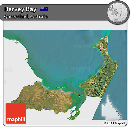 Satellite 3D Map of Hervey Bay, single color outside