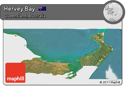 Satellite Panoramic Map of Hervey Bay, single color outside