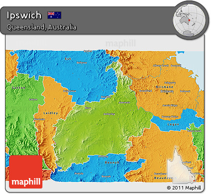 Physical 3D Map of Ipswich, political outside