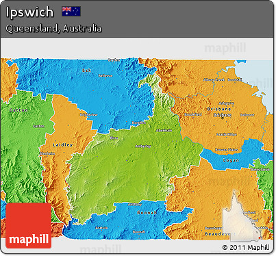 Physical 3D Map of Ipswich, political outside
