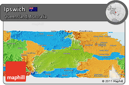 Physical Panoramic Map of Ipswich, political outside