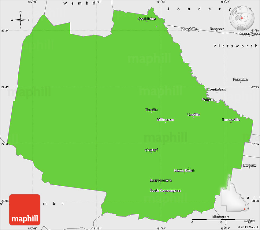 Political Simple Map of Millmerran, single color outside, borders and