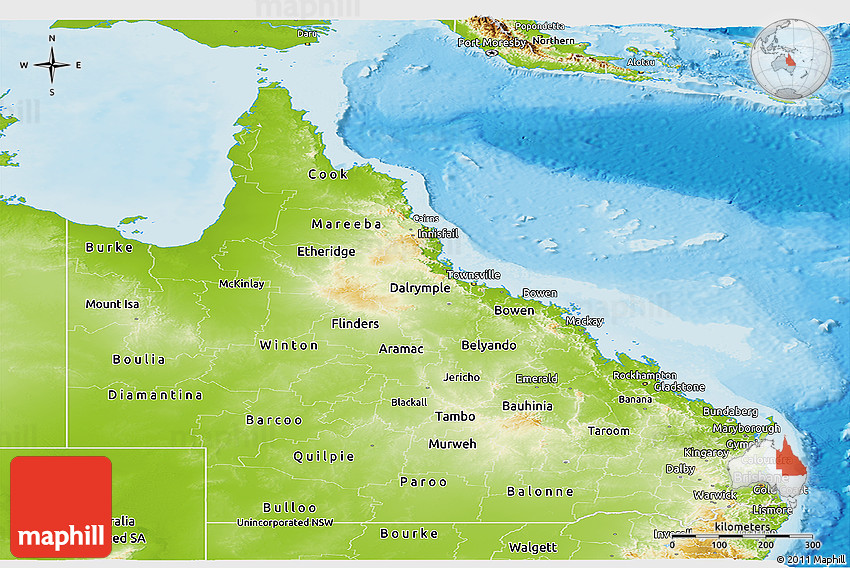 Physical Panoramic Map of Queensland