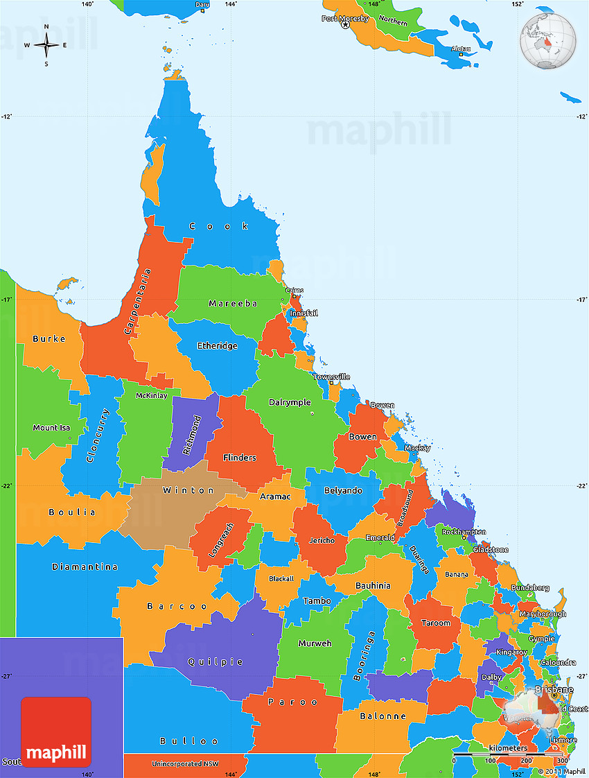 Political Simple Map of Queensland