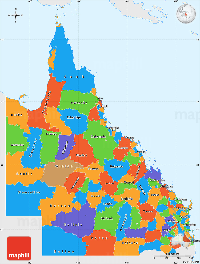 Political Simple Map of Queensland, single color outside