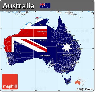 Flag Simple Map of Australia, single color outside, borders and labels, flag centered