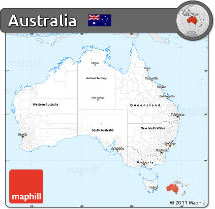 Silver Style Simple Map of Australia, single color outside