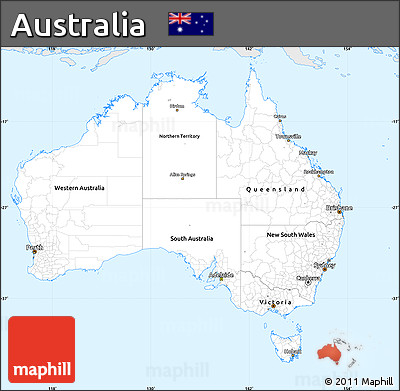 Silver Style Simple Map of Australia, single color outside