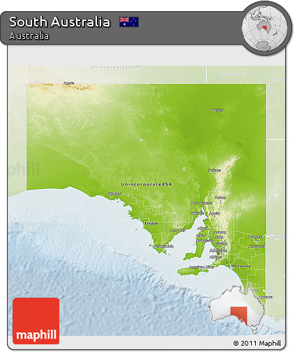 Physical 3D Map of South Australia, lighten