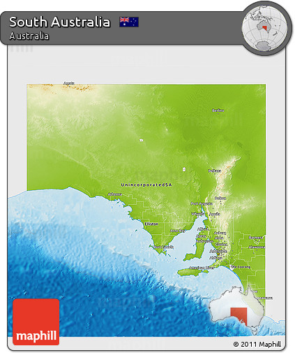 Physical 3D Map of South Australia, single color outside