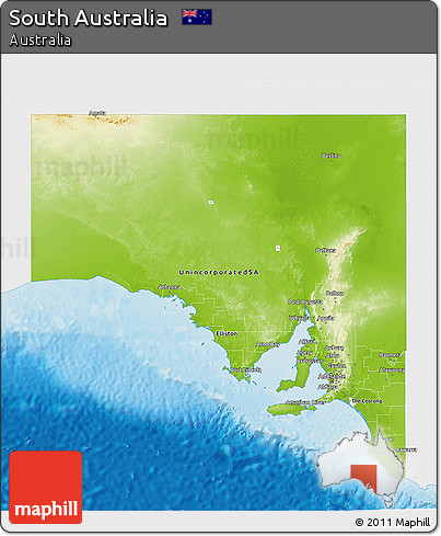 Physical 3D Map of South Australia, single color outside