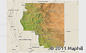 Satellite Panoramic Map of Goyder, shaded relief outside