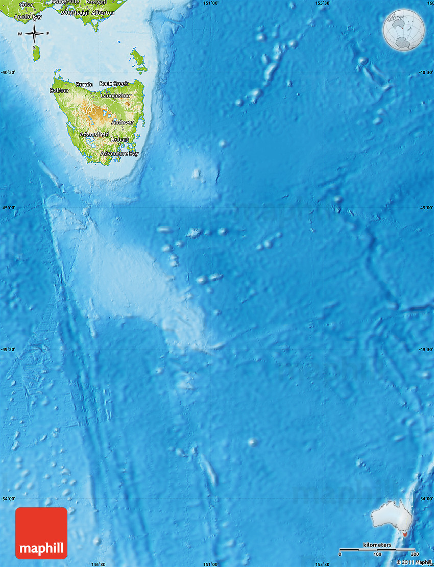 Physical Map of Tasmania