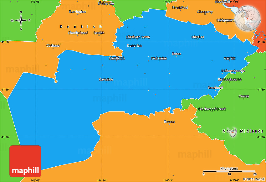 Political Simple Map of Meander Valley