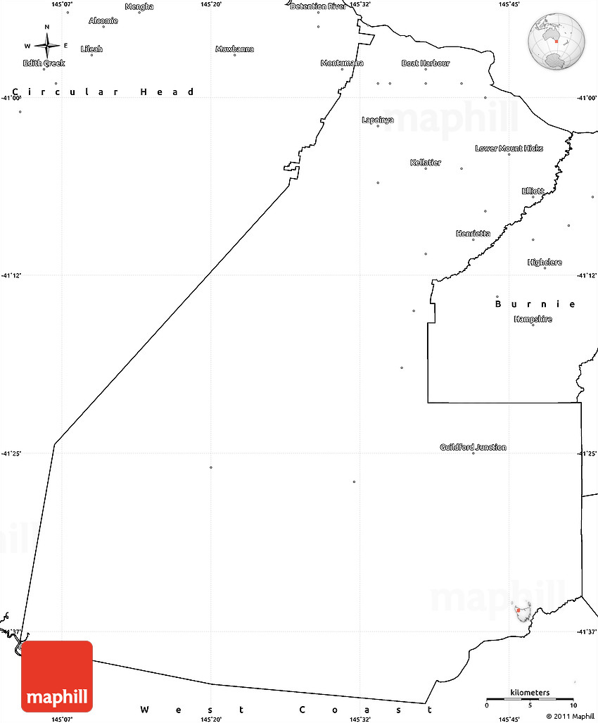 Blank Simple Map of Waratah/Wynyard