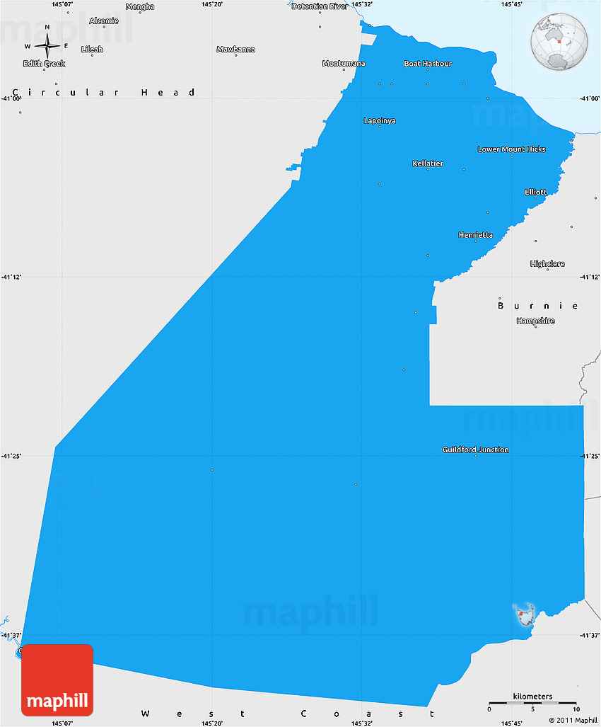 Political Simple Map of Waratah/Wynyard, single color outside, borders