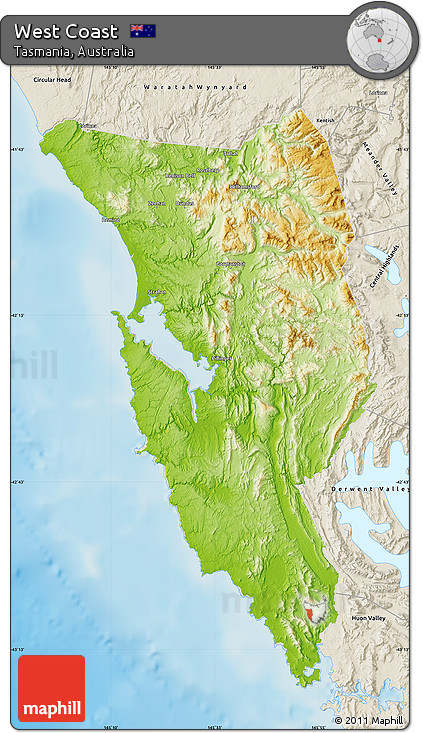 Physical Map of West Coast, shaded relief outside