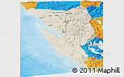 Shaded Relief Panoramic Map of West Coast, political outside