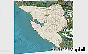 Shaded Relief Panoramic Map of West Coast, satellite outside