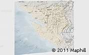 Shaded Relief Panoramic Map of West Coast, semi-desaturated