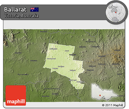 Physical 3D Map of Ballarat, darken
