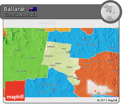 Physical 3D Map of Ballarat, political outside