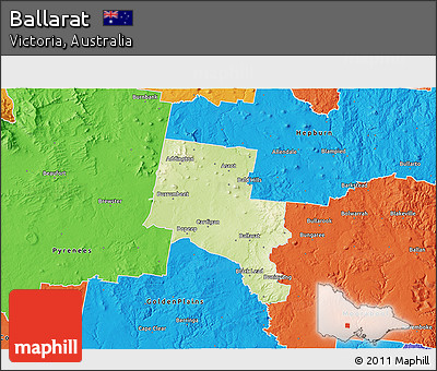 Physical 3D Map of Ballarat, political outside