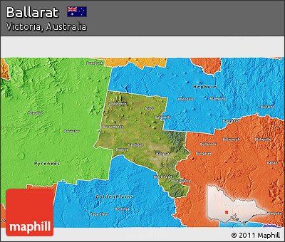 Satellite 3D Map of Ballarat, political outside