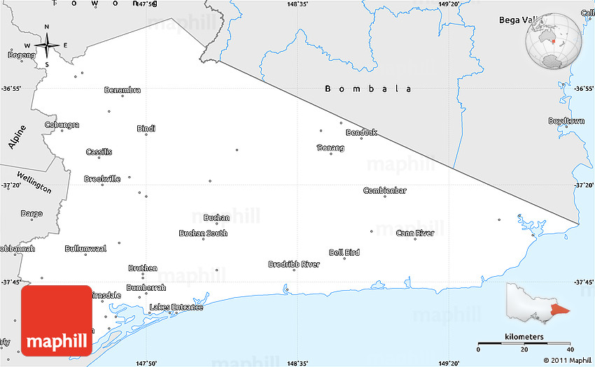 Silver Style Simple Map of East Gippsland