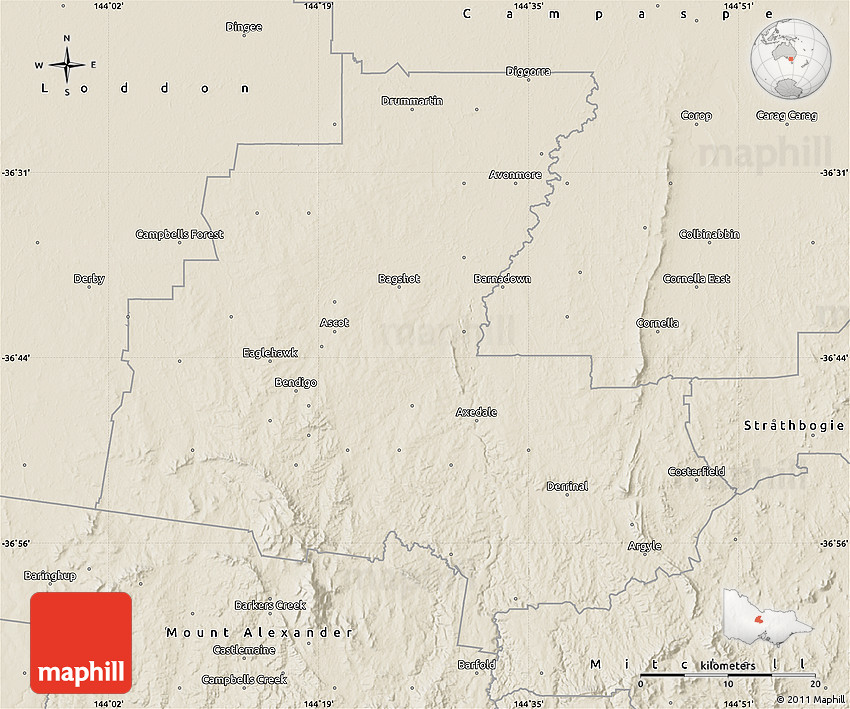 Shaded Relief Map of Greater Bendigo