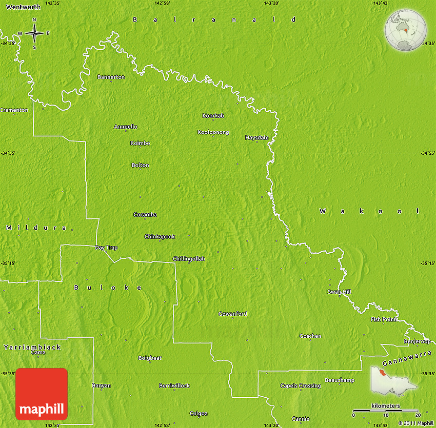 Physical Map of Swan Hill Physical Map of Swan Hill