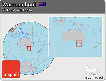 Gray Location Map of Warrnambool, within the entire country