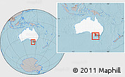 Gray Location Map of Warrnambool, highlighted country, highlighted parent region, within the entire country, hill shading