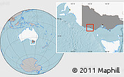 Gray Location Map of Warrnambool, highlighted country, highlighted parent region, hill shading