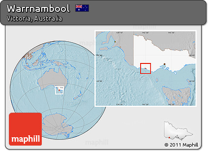 Gray Location Map of Warrnambool, highlighted parent region, hill shading